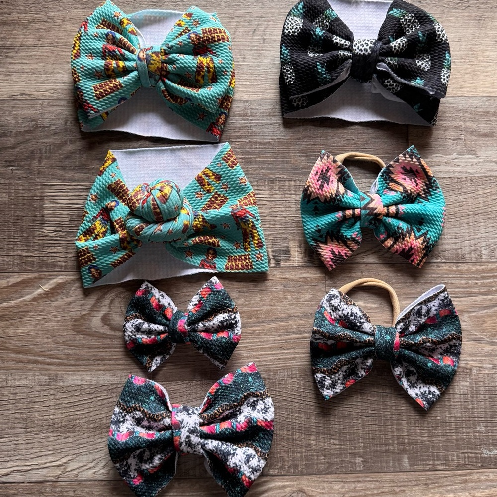 Boutique Hair Bow Bundle | 3 Headwraps, 2 Claw Clips & 2 Elastic Bow Ties